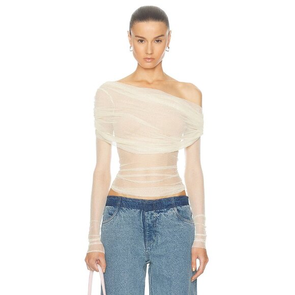 Christopher Esber Veiled Top Butter Cream Off Shoulder - Picture 1 of 5